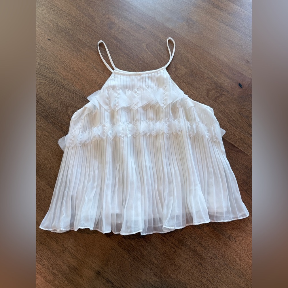 Ramy Brook Ivory Pleated Ruffle Chiffon Camisole Top